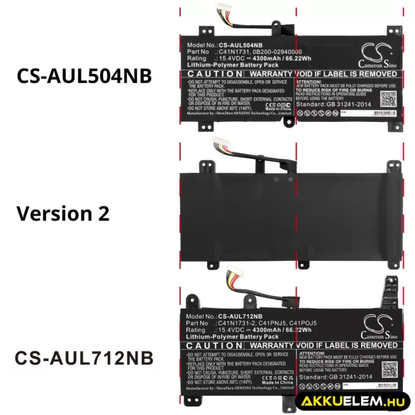 Utángyártott Asus laptop Li-Polymer akkumulátor 15.4V 4300mAh C41N1731, 0B200-02940000 - CameronSino