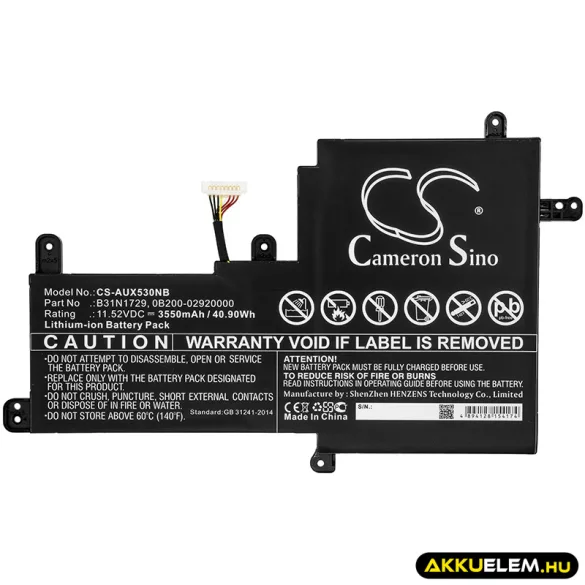 Utángyártott Asus laptop Li-ion akkumulátor 11.52V 3550mAh B31N1729, 0B200-02920000 - CameronSino