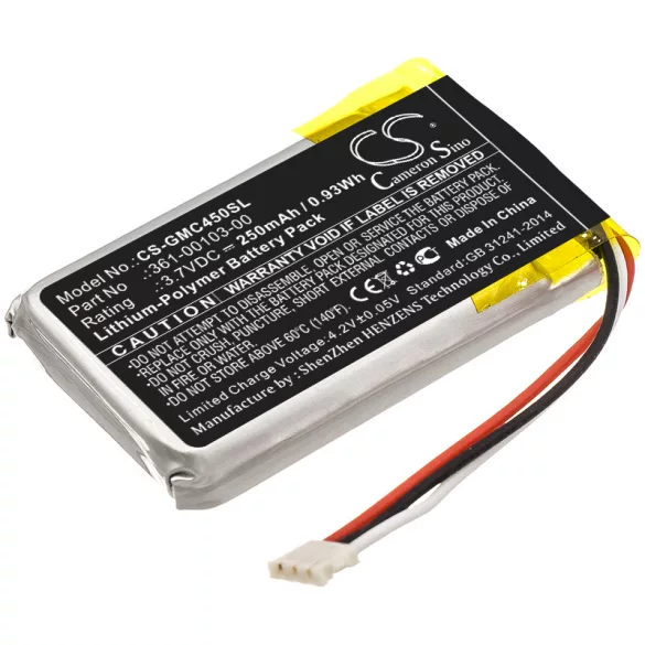 Utángyártott Garmin Műszerfali kamera Li-Polymer akkumulátor 3.7V 250mAh 361-00103-00, 361-00103-01 - CameronSino