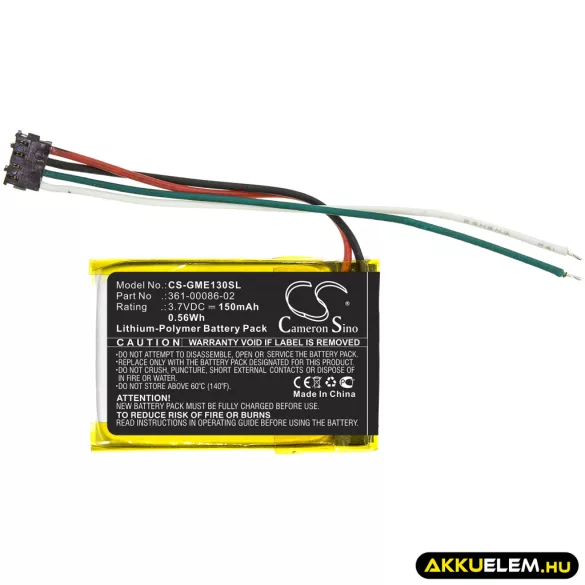 Utángyártott Garmin GPS Li-Polymer akkumulátor 3.7V 150mAh 361-00086-02 - CameronSino