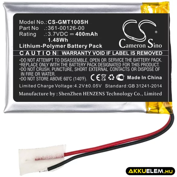 Utángyártott Garmin Okosóra Li-Polymer akkumulátor 3.7V 400mAh 361-00126-00 - CameronSino