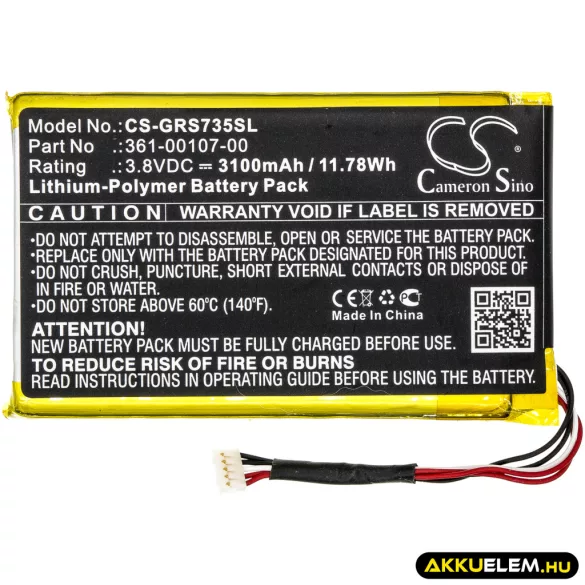 Utángyártott Garmin GPS Li-Polymer akkumulátor 3.8V 3100mAh 361-00107-00 - CameronSino