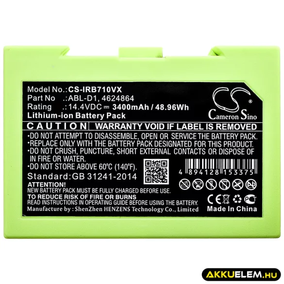 Utángyártott iRobot porszívó Li-ion akkumulátor 14.4V 3400mAh ABL-D1, 4624864 - CameronSino