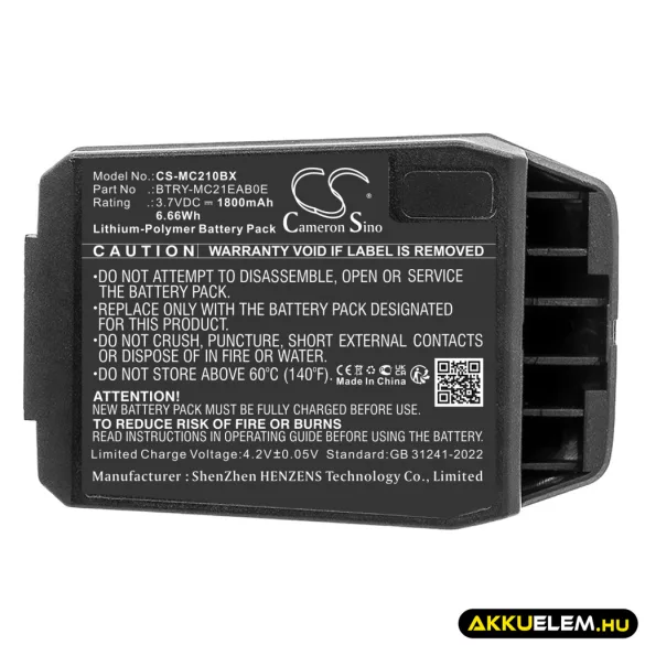 Utángyártott Motorola Vonalkód szkenner Li-Polymer akkumulátor 3.7V 1800mAh 82-105612-01, BTRY-MC21EAB0E - CameronSino