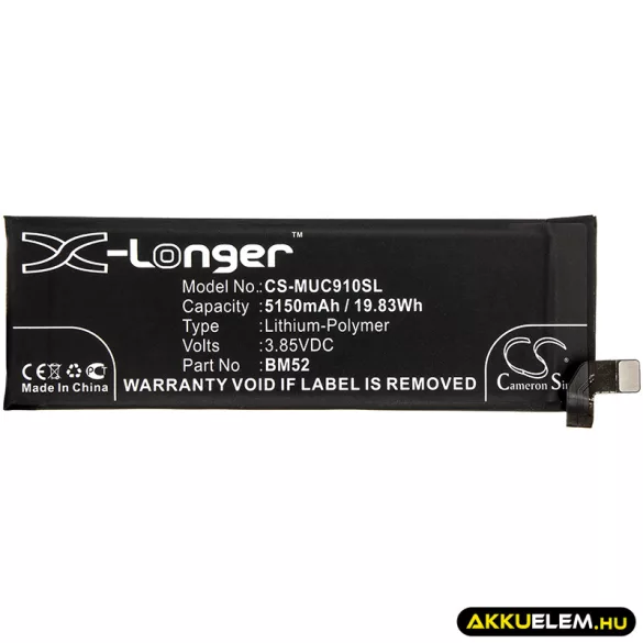 Utángyártott Xiaomi mobil Li-Polymer akkumulátor 3.85V 5150mAh BM52 - CameronSino