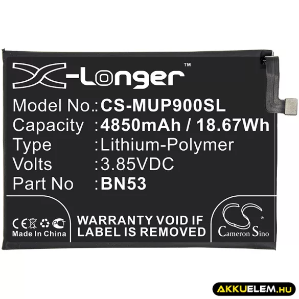 Utángyártott Redmi mobil Li-Polymer akkumulátor 3.85V 4850mAh BN53 - CameronSino