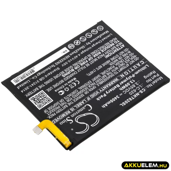 Utángyártott Nokia mobil Li-Polymer akkumulátor 3.85V 3400mAh LC-620 - CameronSino
