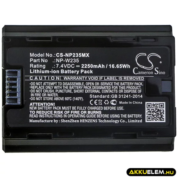 Utángyártott Fujifilm Kamera Li-ion akkumulátor 7.4V 2250mAh NP-W235 - CameronSino
