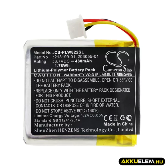 Utángyártott Plantronics Vezeték nélküli fejhallgató Li-Polymer akkumulátor 3.7V 480mAh 213199-01, 203055-01 - CameronSino