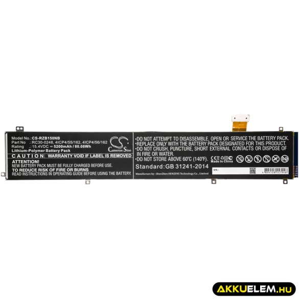 Utángyártott Razer laptop Li-Polymer akkumulátor 15.4V 5200mAh RC30-0248, 4ICP4/55/162 - CameronSino