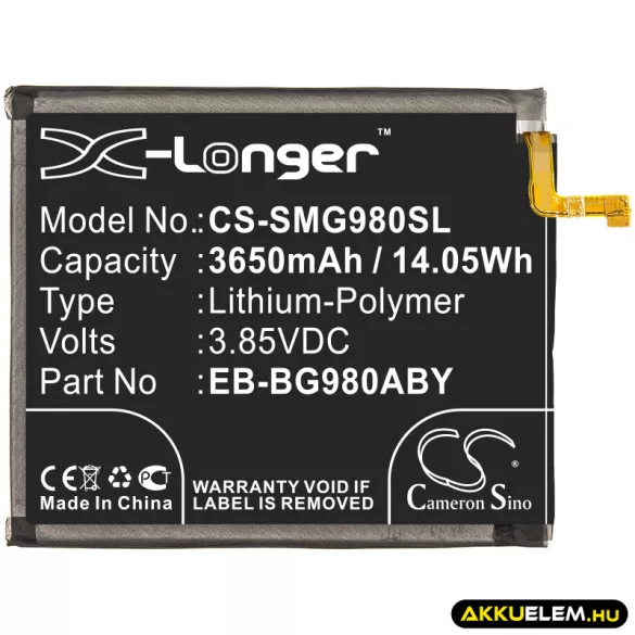 Utángyártott Samsung mobil Li-Polymer akkumulátor 3.85V 3650mAh EB-BG980ABY, GH82-22122A - CameronSino
