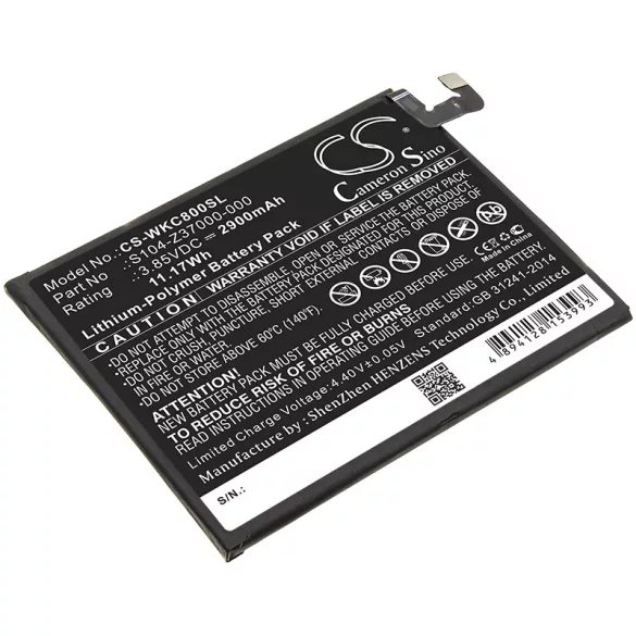 Utángyártott Wiko mobil Li-Polymer akkumulátor 3.85V 2900mAh S104-Z37000-000, TLE1707 - CameronSino