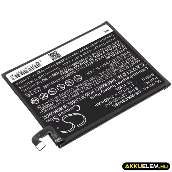 Utángyártott Wiko mobil Li-Polymer akkumulátor 3.85V 2900mAh S104-Z37000-000, TLE1707 - CameronSino
