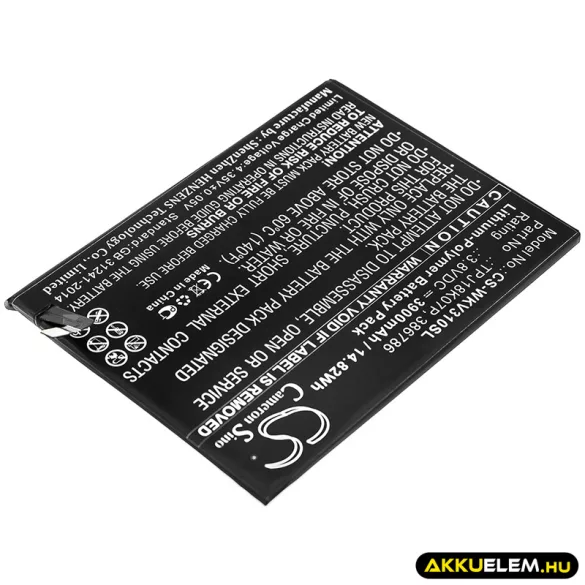 Utángyártott Wiko mobil Li-Polymer akkumulátor 3.8V 3900mAh TPJ18K07P, 386786 - CameronSino