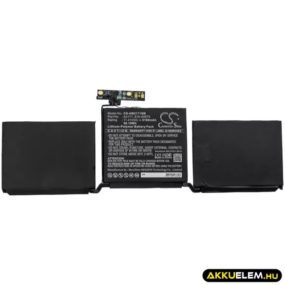 Utángyártott Apple laptop Li-Polymer akkumulátor 11.41V 5100mAh A2171, 616-00675 - CameronSino
