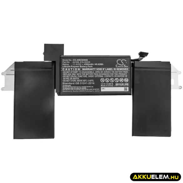 Utángyártott Apple laptop Li-Polymer akkumulátor 11.4V 4300mAh A2389, 616-00535 - CameronSino