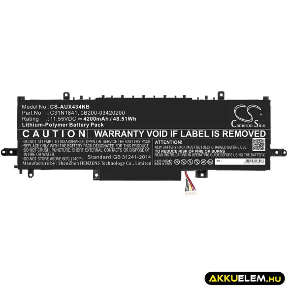 Utángyártott Asus laptop Li-Polymer akkumulátor 11.55V 4200mAh C31N1841, 0B200-03420200 - CameronSino
