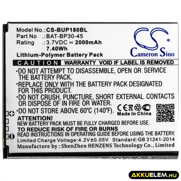 Utángyártott BlueBird Vonalkód szkenner Li-Polymer akkumulátor 3.7V 2000mAh BAT-BP30-45 - CameronSino