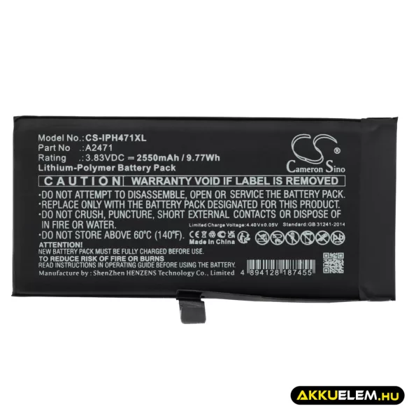 Utángyártott Apple mobil Li-Polymer akkumulátor 3.83V 2550mAh A2471 - CameronSino
