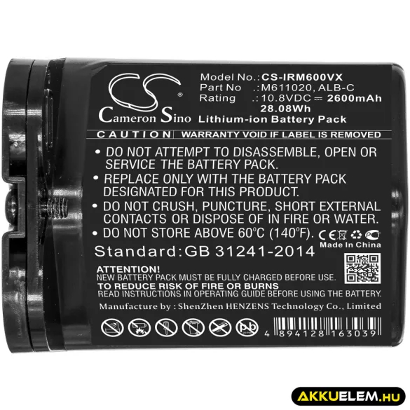 Utángyártott iRobot porszívó Li-ion akkumulátor 10.8V 2600mAh ALB-C, M611020 - CameronSino