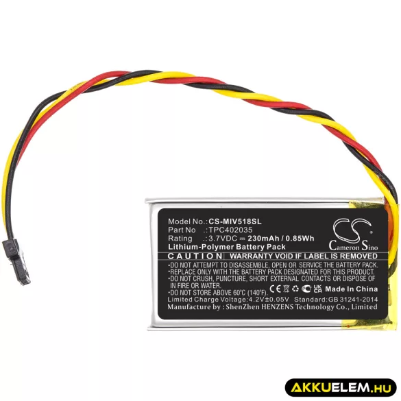 Utángyártott Mio Műszerfali kamera Li-Polymer akkumulátor 3.7V 230mAh FT402035P, TPC402035 - CameronSino