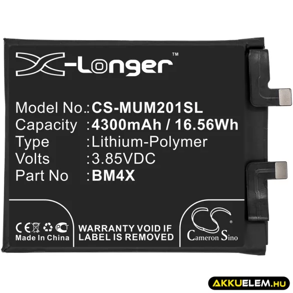 Utángyártott Xiaomi mobil Li-Polymer akkumulátor 3.85V 4300mAh BM4X - CameronSino
