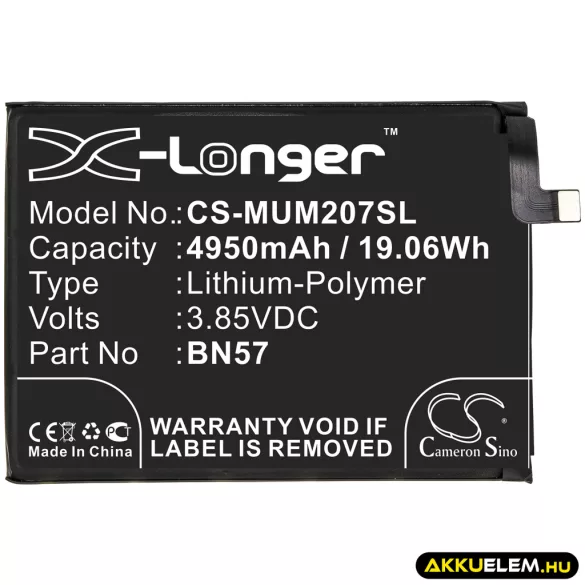 Utángyártott Poco mobil Li-Polymer akkumulátor 3.85V 4950mAh BN57 - CameronSino