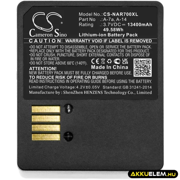 Utángyártott Netgear biztonsági kamera Li-ion akkumulátor 3.7V 13400mAh A-7a, A-14 - CameronSino