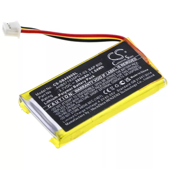 Utángyártott Sennheiser Vezeték nélküli fejhallgató Li-Polymer akkumulátor 3.7V 280mAh AHB571935PCT-03, BAP 800 - CameronSino