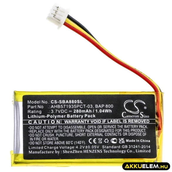 Utángyártott Sennheiser Vezeték nélküli fejhallgató Li-Polymer akkumulátor 3.7V 280mAh AHB571935PCT-03, BAP 800 - CameronSino