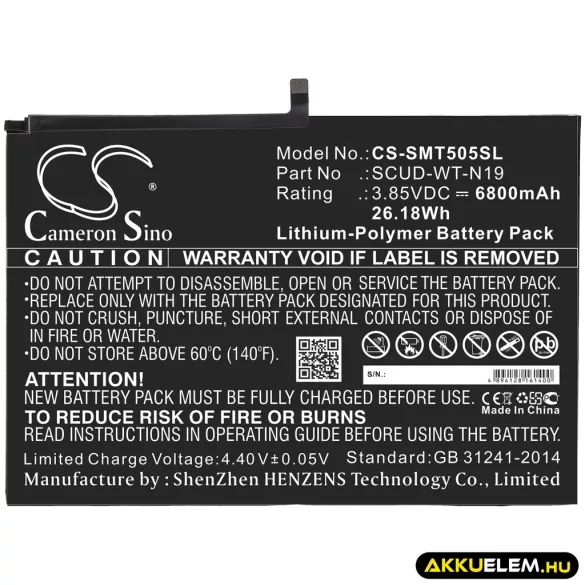 Utángyártott Samsung Tablet Li-Polymer akkumulátor 3.85V 6800mAh SCUD-WT-N19, GH81-19691A - CameronSino