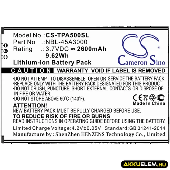Utángyártott TP-Link mobil Li-ion akkumulátor 3.7V 2600mAh NBL-45A3000 - CameronSino