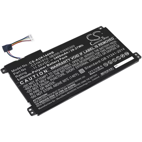 Utángyártott Asus laptop Li-Polymer akkumulátor 11.55V 3400mAh C31N1912, 0B200-03680300 - CameronSino