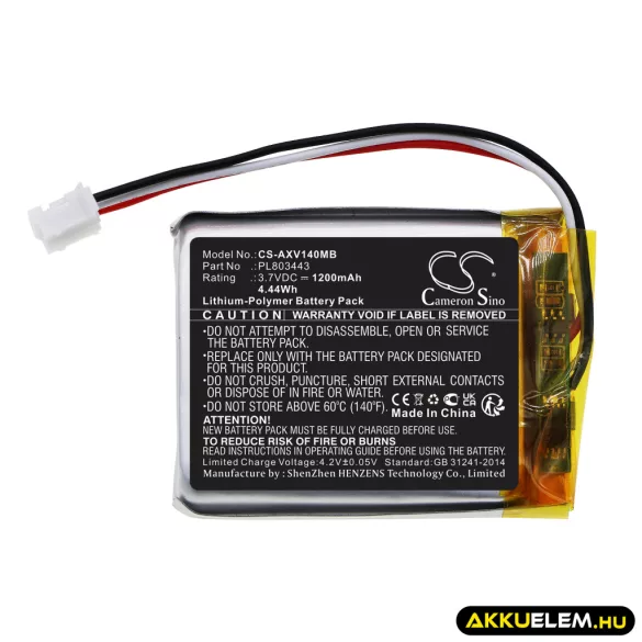 Utángyártott Axvue Babafigyelő Li-Polymer akkumulátor 3.7V 1200mAh PL803443 - CameronSino