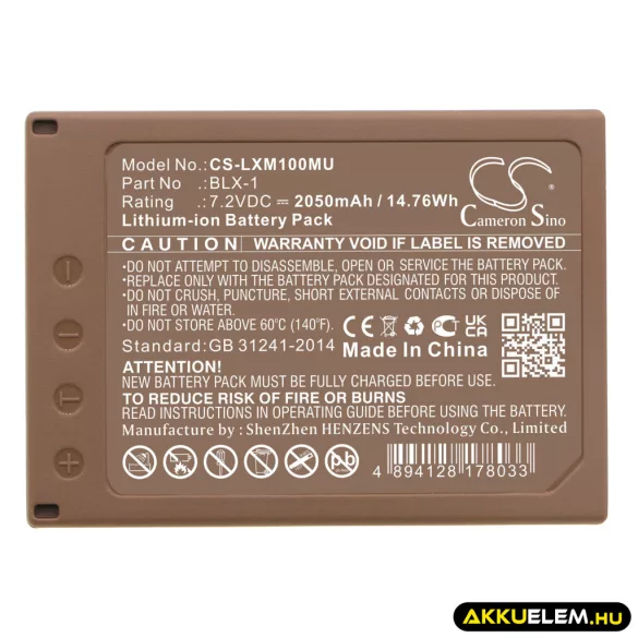 Utángyártott Olympus Kamera Li-ion akkumulátor 7.2V 2050mAh BLX-1 - CameronSino