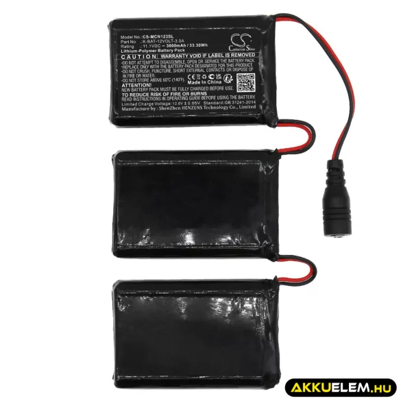 Utángyártott Macna fűtött ruha Li-Polymer akkumulátor 11.1V 3000mAh K-BAT-12VOLT-3.0A - CameronSino