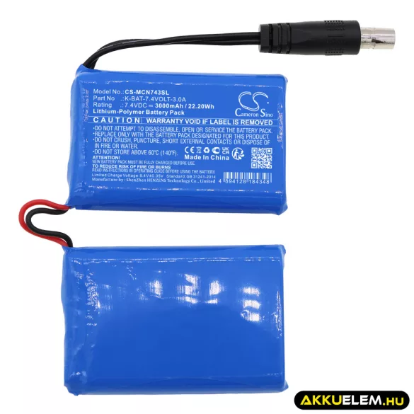 Utángyártott Klan-e fűtött ruha Li-Polymer akkumulátor 7.4V 3000mAh K-BAT-7.4VOLT-3.0A - CameronSino