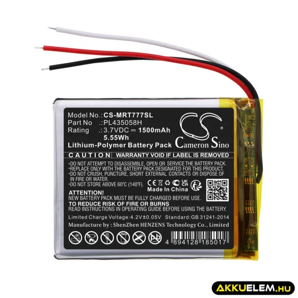 Utángyártott RoadMate GPS Li-Polymer akkumulátor 3.7V 1500mAh PL435058H - CameronSino