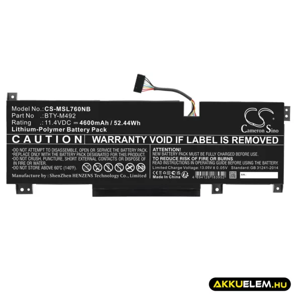 Utángyártott MSI laptop Li-Polymer akkumulátor 11.4V 4600mAh BTY-M492 - CameronSino