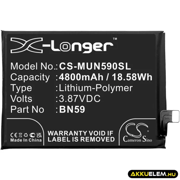 Utángyártott Redmi mobil Li-Polymer akkumulátor 3.87V 4800mAh BN59 - CameronSino