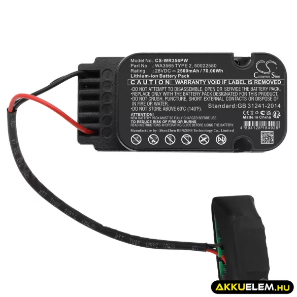 Utángyártott Worx Fűnyíró Li-ion akkumulátor 28V 2500mAh WA3565 TYPE 2, 50022580 - CameronSino