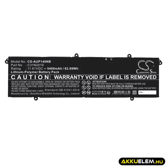 Utángyártott Asus laptop Li-Polymer akkumulátor 11.61V 5400mAh C31N2019 - CameronSino