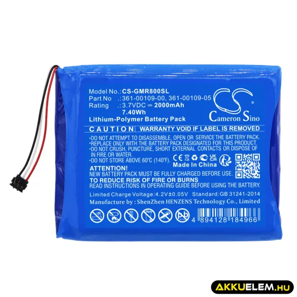 Utángyártott Garmin GPS Li-Polymer akkumulátor 3.7V 2000mAh 361-00109-00, 361-00109-05 - CameronSino