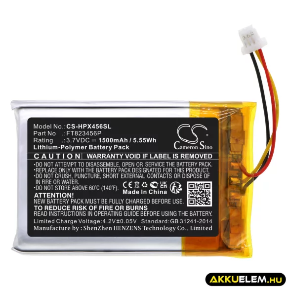 Utángyártott HyperX Vezeték nélküli fejhallgató Li-Polymer akkumulátor 3.7V 1500mAh FT823456P - CameronSino