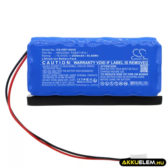 Utángyártott Hoover porszívó Li-ion akkumulátor 18V 2500mAh 48022900, FEBAT18VLI - CameronSino