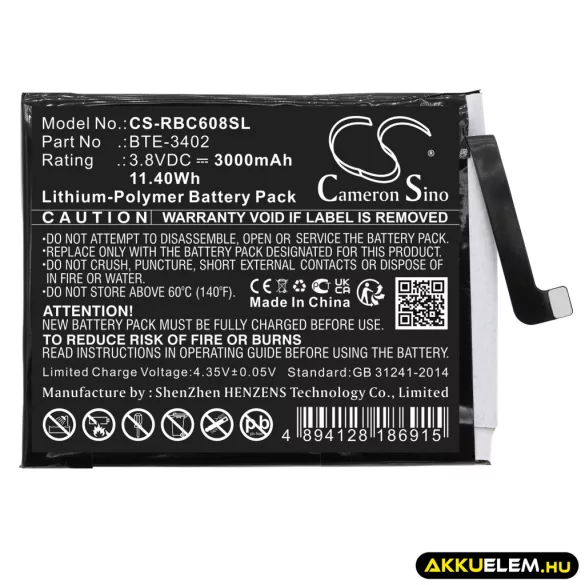 Utángyártott Orbic mobil Li-Polymer akkumulátor 3.8V 3000mAh BTE-3402 - CameronSino