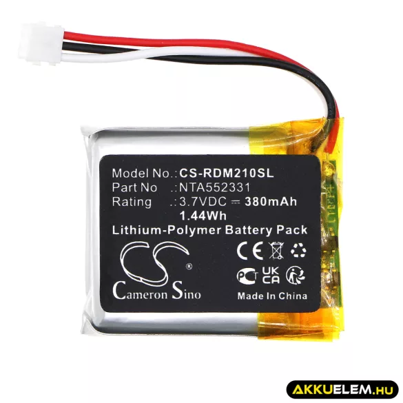 Utángyártott Rode Vezeték nélküli fejhallgató Li-Polymer akkumulátor 3.8V 380mAh NTA552331, 0442-0053-01 - CameronSino