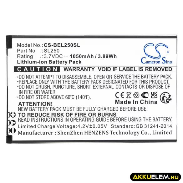 Utángyártott Bea-fon mobil Li-ion akkumulátor 3.7V 1050mAh SL250 - CameronSino