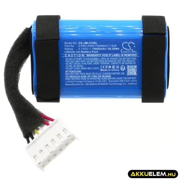 Utángyártott JBL hangszóró Li-ion akkumulátor 3.7V 15000mAh 5 PRO-INR21700M50LT-1S3P - CameronSino