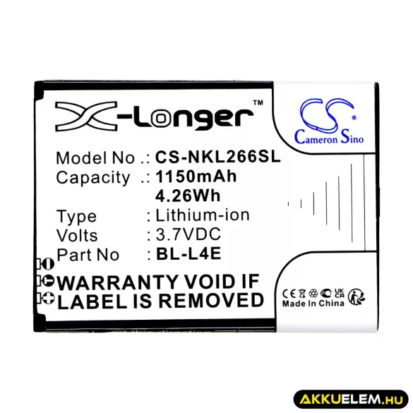 Utángyártott Nokia mobil Li-ion akkumulátor 3.7V 1150mAh BL-L4E - CameronSino